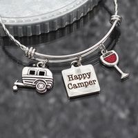 Wholesale 8pcs Happy Camper Bracelet camping gift RV travel trailer charm Stainless Steel adjustable bangle glamping jewelry gift