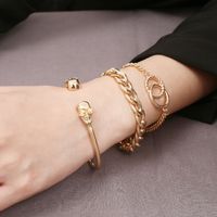 Wholesale 3Pcs Set Fashion Punk Gold Chain Skull Open Bracelet Set Women Charm Beach Jewelry A Direct Sale