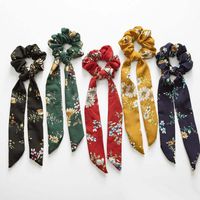 Wholesale Vintage Flower Hair Scrunchies Bow Women Accessories Hair Bands Ties Scrunchie Ponytail Holder Rubber Rope Ribbon Kids Big Long Bow