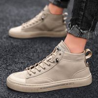 Wholesale Streetwear Shoes Men High Top Sneakers Zapatillas Hombre Solid New Mens Shoes Casual Leather Lace up