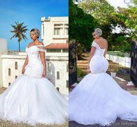 Wholesale African Black Girls Gorgeous Plus Size Mermaid Wedding Dresses One Shoulder Beaded Crystals Wedding Dress Bridal Gowns Robe de mariee