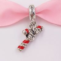 Wholesale Authentic Sterling Silver Beads DSN Santa Miky S Candy Cane Dangle Charm Red Enamel Charms Fits European Pandora Style Jewelry Brace
