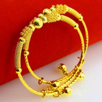 Wholesale Christmas Gift Small Bangle for Girls Baby Yellow Gold Filled Charm Beads Bracelet Small Bell Jewelry Child Party Gifts