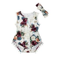 Wholesale 2019 New Hot Sale Newborn Baby Girls Floral Romper Jumpsuit Sleeveless Tassel Playsuit Outfits Headband Clothes