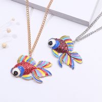 Wholesale Exquisite Fish Necklace Fashion Design Pendant Necklace Personality Multicolor Paint Goldfish Statement Necklace