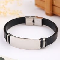 Wholesale Mens Gift To Boy Soft Black Silicone Cuff Bracelet for Men Adjustable Length Stainless Steel Bar Bangle