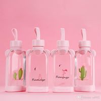 Wholesale Flamingo Square Cup Pink Girl Glass Water Bottle Originality Seal Up Tumbler Gift Leak Prevention Love Cute btb1E1