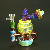 Wholesale Great designs glass bong dab rigs hookahs with Blue fumed and yellow body craft water pipe mm bowl or quartz banger