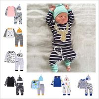 Wholesale Kids Clothes Boys Christmas Clothing Sets Baby Fashion Suits Boys Ins Boutique Tops Pants Hats Outfits Newborn Xmas Printed Coat Pants B4349