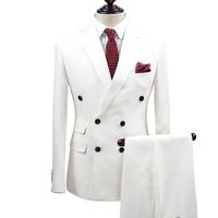 Wholesale White Men Suits Wedding Groom Wear Tuxedos Pieces Jacket Pants Bridegroom Suits Best Man Prom Business Wear Blazer