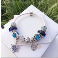 Wholesale Fashion Christm Style Charm Bracelets Sterling Silver Murano Glass European Charm Beads Fits Bracelets Blue Snowflake Dangle DIY Jewelry