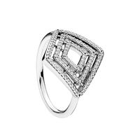 Wholesale New diamond shaped vintage ring for Pandora silver charm square geometric line personality fashion ring ladies