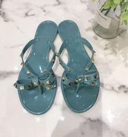 Wholesale Summer Women Beach Flip Flops Shoes Classic Quality Studded Ladies Cool Bow Knot Flat Slipper Female Rivet Jelly Sandals Shoes Q