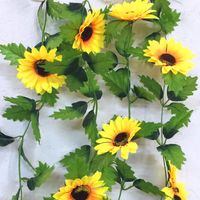 Wholesale 240cm Fake Silk Sunflower Ivy Vine Artificial Flowers with Green Leaves Hanging Garland Garden Fences Home Wedding Decoration