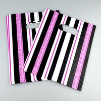 Wholesale 100pcs x25cm Hot Pink Black Striped Plastic Gift Bag Boutique Jewelry Gift Packaging Bag Plastic Shopping Bags With Handle
