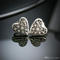 Wholesale NEW Luxury designer earrings Heart CZ Diamond Stud EARRING with Original Box Set for Pandora Sterling Silver Women Gift Earrings