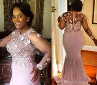 Wholesale Lavender Appliques Beaded Mother Of The Bride Dresses Long Sleeves Mermaid Wedding Guest Dress Cheap Plus Size Formal Evening Dresses
