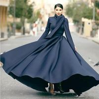 Wholesale Simple Black A line Muslim Prom Dresses with Wrap High Neck Long Sleeve Ruched Abric Dubai Formal Gown Satin Floor Length Maxi Dress