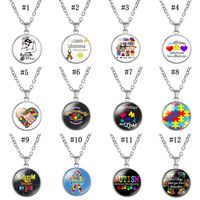 Wholesale New Kids Autism Awareness necklaces For Children Boys Girls Glass Cabochon puzzle Pendant necklace Fashion Inspirational Caring Jewelry