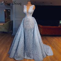 Wholesale 2020 Baby Blue Pageant Evening Dresses with Detachable Skirt African Muslim Formal Prom Dress Robe de soiree abendkleider