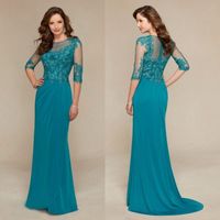 Wholesale Cheap Floor Length Mother Of the Bride Dresses Long Sleeve Lace Beaded Wedding Guest Dresses Jewel Neck Evening Gowns