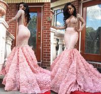 Wholesale Gorgeous k17 Pink Long Sleeve Prom Dresses Sexy See Through Long Sleeves Open Back Mermaid Evening Gowns South African Formal Party Dreuins