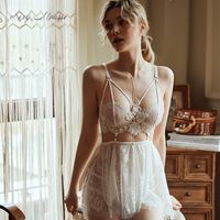 Wholesale Backless Women Sleep Wear Night Gowns with Thong Sets V neck Lace Sexy Young Girl Stripe Design Black White Red New