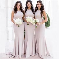 Wholesale New Arrival Hot Sale Simple Mermaid Bridesmaids Dresses Jewel Sleeveless Open Back With Zipper Sweep Train Plus Size Wedding Guest Gowns