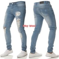 Wholesale Mens Casual Skinny Jeans Pants Men Solid Black Ripped Jeans Men Ripped Beggar Slim Fit Denim With Knee Hole For Youth