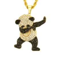 Wholesale Diamond Encrusted Panda Pendant Necklace Cool Accessories Long Style Pendant Necklaces Gold And Silver Two Color Necklaces