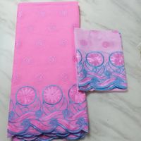 Wholesale 5Yards PC Top sale pink african cotton fabric with nice pattern embroidery and yards blouse net lace set for dress BC54
