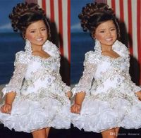 Wholesale Glitz Pageant Dresses For Girls Little Girl Birthday Gowns Sleeve Beads Crystal Rhinestone Ruffles Cupcake Flower Girl Dress