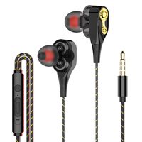 Wholesale 3 MM Jack Earphones Headphones Dual Moving Coil Iron Stereo Bass Wired Earbuds With Microphone for iPhone Samsung Android Smartphones