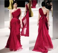 Wholesale 2019 ELIE SAAB Long Red Evening Celebrity Dresses Lace Applique One Shoulder Backless Pleat Chiffon Runaway Dress Formal Gown
