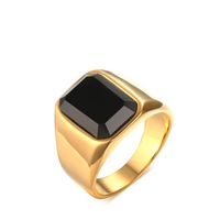 Wholesale Gold Color Fashion Simple Men s Rings Stainless Steel Gemstone Agate Ring Jewelry Gift for Men Boys J295