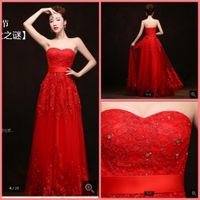 Wholesale 2019 new arrival red lace appliques a line beaded formal evening dress strapless sweetheart neck floor length elegant evening gowns hot sale
