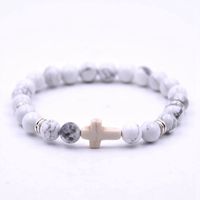 Wholesale Cross Stone Jewelry Bracelet Retro Round Beaded Strands Charm Stones Stretch Unisex Gift