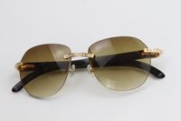 Wholesale Selling Diamond Original Black White Buffalo Horn Rimless Sunglasses Classical Model Sunglasses High Quality Male and Female