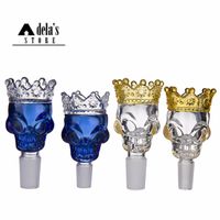 Wholesale King Skull Big Crown Glass Bowl mm mm Male Joint Dry Herb Holder Blue Clear Color Bong Bowls Smoke Tool Slide