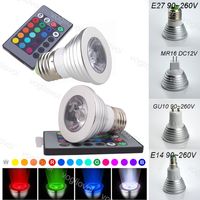 Wholesale LED Bulbs W RGB Spotlights Color Multicolor E27 GU10 MR16 With Key Remote Control Aluminium For Christmas Halloween Home Party DHL