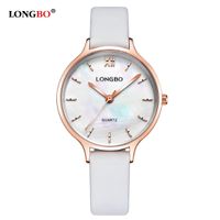 Wholesale cwp LONGBO Fashion Brand Leather Pearl Dial Luxury Casual Wristwatches Women Ladies Watches Date Calendar Clock Waterproof Gift
