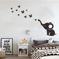 Black Baby Elephant And Butterfly Wall Sticker For Kids Baby Room Home Decoration Mural Decals Wallpaper Cartoon Animal Stickers