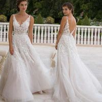 Wholesale Sexy Eve of Milady Lace Wedding Dresses A Line V Neck Lace Appliqued Country Bridal Gowns Sweep Train Backless Cheap Wedding Dress