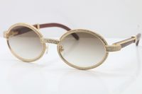 Wholesale Good Quality Wood Full Frame Diamond Sunglasses Round Vintage Unisex High end brand designer Glasses C Decoration gold Sunglasses
