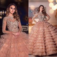 Wholesale Blush champagne Quinceanera Dresses Floor Length Lace Crystal Beaded Princess Evening Gowns Girls Sweet Party Dress Custom Made