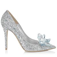 Wholesale Top Grade Cinderella Crystal Shoes Bridal Rhinestone Wedding Shoes With Flower Genuine Leather Big Small Size To