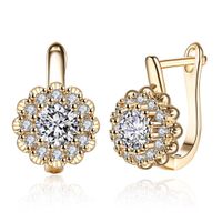 Wholesale MGFam E Full Zircon Flowers Hoop Earrings For Women k Fashion jewelry Gold Plated Nickel Free