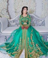 Wholesale Plus Sizes Long Sleeved Emerald Green Muslim Formal Evening Dress Abaya Designs Dubai Turkish Prom Evening Dresses Gowns Moroccan Kaftan