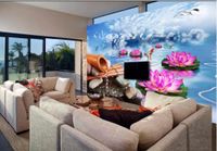 Wholesale custom photo d wallpaper Bamboo tube lotus carp sofa living room TV background wall wallpaper for walls d