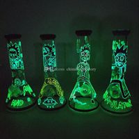 Wholesale 7mm inch g heavy bong hand painting thick glass water pipe glow in the dark glass beaker bubbler